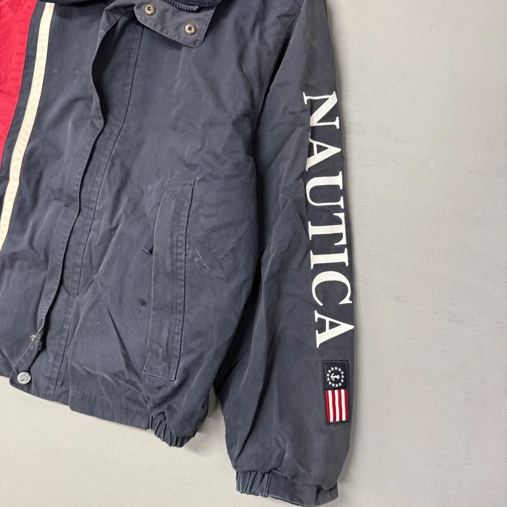 Vintage Nautica Reversible Bomber Jacket Navy Red Colorblock Large